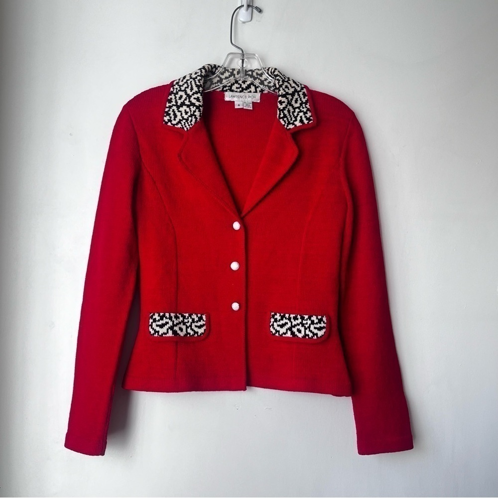 Vintage Y2K Lawrence Rich Red Knit Patterned Collar Blazer Jacket 4